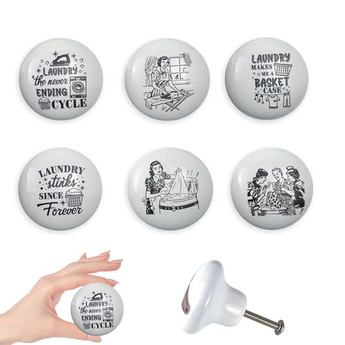 Set of 6 Vintage Ceramic Cabinet Laundry Room Furniture Handles Dresser Drawer knobs and Pulls 1.5 x 1.5 Inches