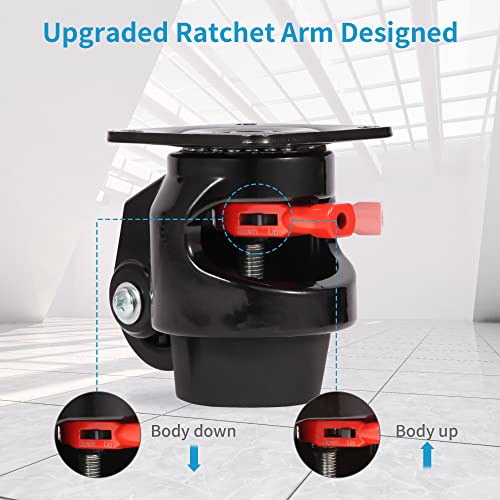 Nefish Leveling Casters Set of 4 Heavy Duty 80F, Retractable Caster Wheel for Workbench, Ratchet Arm Design 3300 LBS Capacity, 360 Degree Swivel Castor with Rubber Foot for Furniture, Equipment - size: 80 F