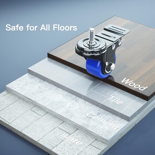 2" Caster Wheels Set of 4 Heavy Duty 5/16 Threaded Stem Casters - color: Blue, size: 2in(5/16"-18)