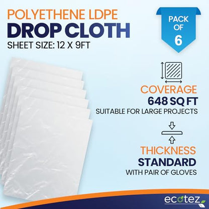 6 Pack 12 x 9 ft Extra Large Plastic Drop Cloth for Painting - size: 6 Pack-Standard
