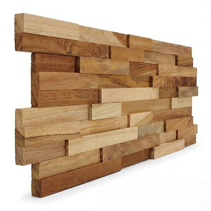 Bare Decor EZ-Wall 3D Mosaic Tile in Solid Teak Wood, 1 Sample Tile, Natural Finish Tile - size: 1 Sample Tile