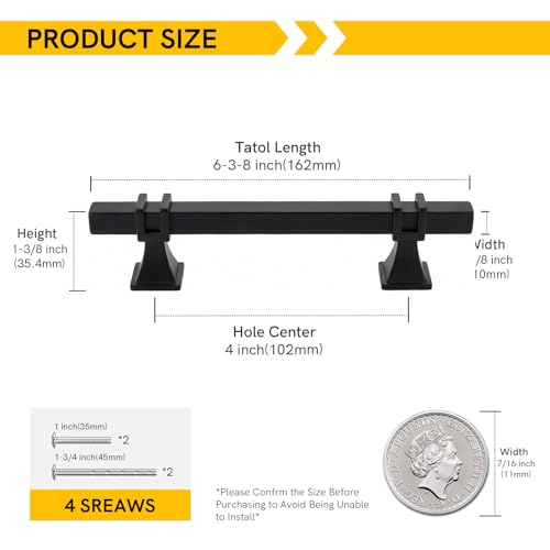 Rergy 10 Pack 4 Inch Matt Black Cabinet Handles, Solid Zinc Alloy - color: Black, size: 4 Inch Hole Center