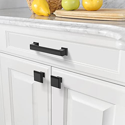 Amerdeco 10 Pack Matte Black Cabinet Pulls 3-3/4 Inch(96mm) Hole Center Cabinet Hardware Kitchen Cabinet Handles for Bathroom Drawer Pulls Dresser Pulls ZH0001 - color: Matte Black, size: 3.75" hole center, style: 10 Pack