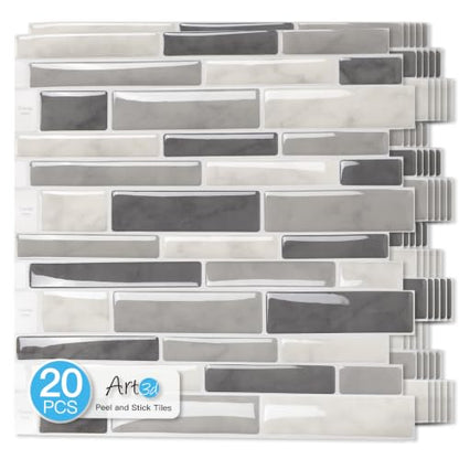 Art3d Linear Subway Design Tile Peel and Stick Backsplash, 20-Sheet, Gray - color: Gray