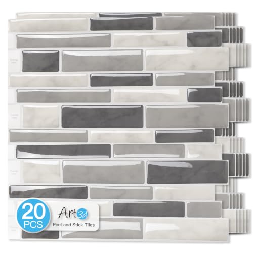 Art3d Linear Subway Design Tile Peel and Stick Backsplash, 20-Sheet, Gray - color: Gray