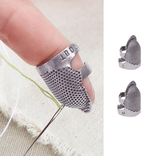 2 Pcs Adjustable Metal Sewing Thimble Finger Protector Open Top Ring Thimble Fingertip Shield for Quilting Embroidery Hand Sewing Tool(Silver, S+M) - color: Silver|S+M