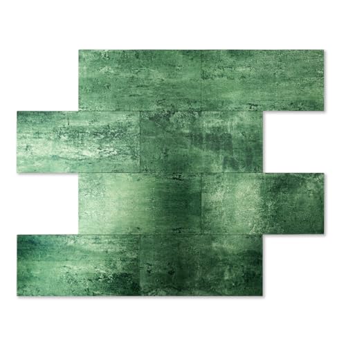 10 Sheets Dark Green PVC Subway Tiles Peel and Stick Backsplash,12''Heat Resistant Stick on Tiles for Kitchen,Waterproof Peel and Stick Wall Tiles for Bathrrom - color: Dark Green