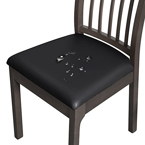 FORCHEER Waterproof PU Leather Chair Seat Covers Set of 4 Black Stretch Dining Room Chair seat Covers Kitchen Chair Seat Slipcovers 18inch Removable Washable - color: Pu-black, size: 4 Pieces