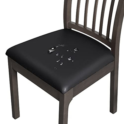 FORCHEER Waterproof PU Leather Chair Seat Covers Set of 4 Black Stretch Dining Room Chair seat Covers Kitchen Chair Seat Slipcovers 18inch Removable Washable - color: Pu-black, size: 4 Pieces