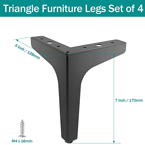 Bivethoi 7 Inch Furniture Legs, Matte Black, Set of 4 - color: Black, size: 7 Inch / 17cm