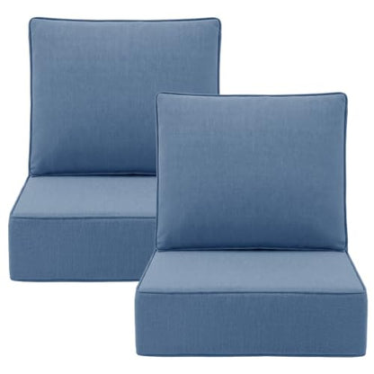 ZCUBED Luxury 6.2" Thick Outdoor Chair Cushions 2 Set - 24 x24 Inch 30D Sponge Filling Fade-Resistant Chair Cushion, Water Resistant & Removable Cover Patio Furniture Replacement Cushion,Baby Blue - color: Baby Blue, size: 24"x24" Extra Thick