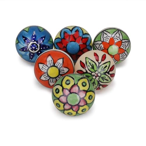 Cabinet Multicolor Assorted Ceramic Drawer Pull Handle Kitchen Cupboard Wardrobe Knob Boho Room Decorative Furniture Hardware Dresser Drawers Knobs-Pack of 6 - style: PACK OF 6