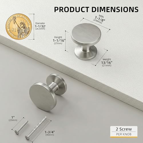 Goldenwarm 10 Pack Brushed Nickel Cabinet Knobs Round Nickel Drawer Knobs - color: Brushed Satin Nickel, size: Single Hole Center