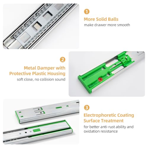 1 Pair 18 Inch Full Extension 3-Fold Adjustable Drawer Slides Soft Close - size: 18 Inch