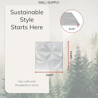 Wall!Supply 3D Geo Lite Wall Panels, 12-Pack, White - color: White, style: Geo Lite