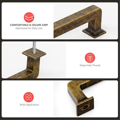 homdiy 10 Pack 5 Inch Antique Brass Cabinet Pulls, Solid Zinc Alloy - color: Antique Brass, size: 5-1/16" Hole Center