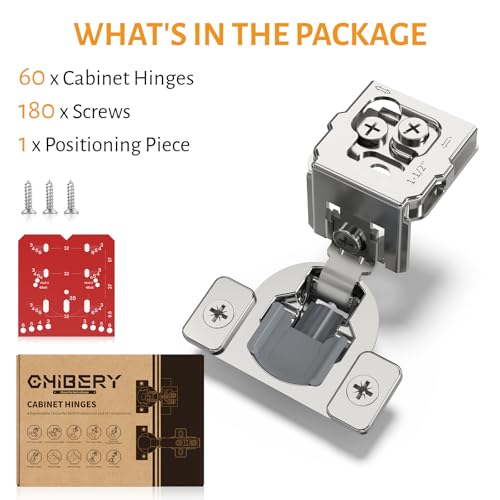 Chibery 60 Pack 1-1/2" Overlay 3D Soft Close Concealed Hinge for Face Frame Door, Self Closing Hinges, 105° Smooth Slow Close Quite, Hidden Stainless Steel Hinge for Kitchen Cabinet Door, Satin Nickel - size: 1-1/2" Overlay