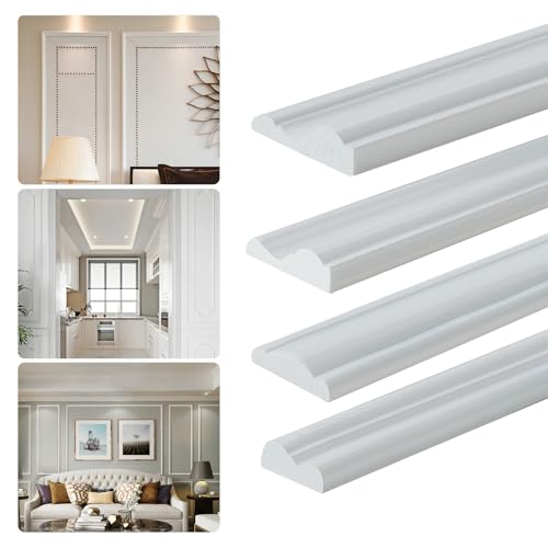 Glossy Peel and Stick Panels Molding Trim, Flexible Chair Rail Classic Wall Trim, Self-Adhesive Wall Paneling Strip for Home Decoration(Paintable White 10ft*1.6in) - size: 1.6in*10ft