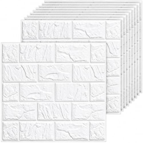 3D Wall Panels Peel and Stick Faux Foam Brick Wallpaper Covering - color: White, size: 40 Pcs