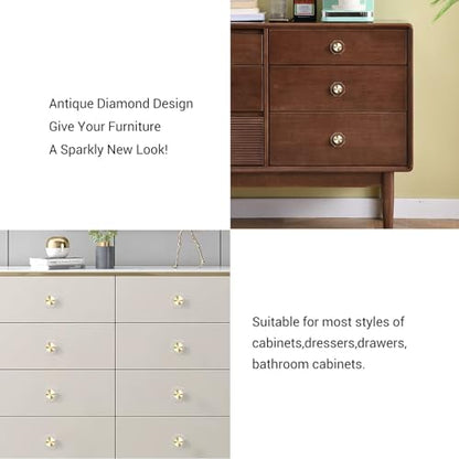 Guank 24-Pack 1-1/4-Inch Gold knob Dresser knobs White Cabinet Glass Crystal knobs Brass Drawer Polygonal Dresser Pulls, Drawer pulls - color: Polygonal-1.2inch, size: 24 Pack