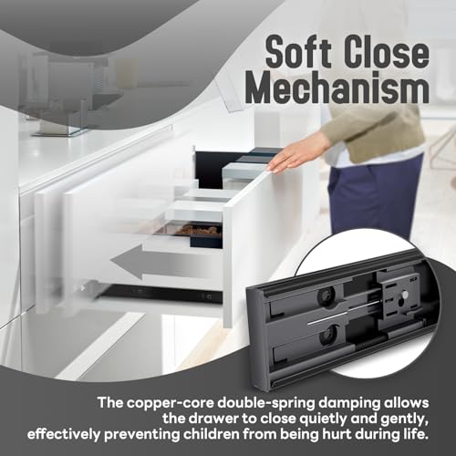 1 Pair 12 inch Soft Close Drawer Slides Side Mount Rails - color: Black-Soft close, size: 12 Inch