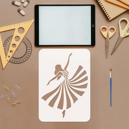 FINGERINSPIRE 4 Pcs Line Dance Figure Painting Stencil with Paintbrush 11.7x8.3inch Reusable Dancers Silhouette Stencil Reusable Plastic Template for Wood Wall Furniture Home Gift Decoration - style: Line Dance Figure