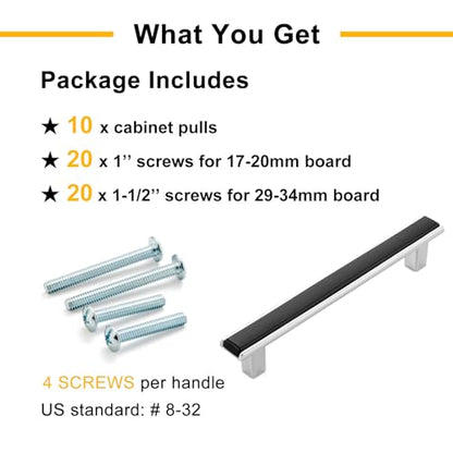 Black and Chrome Cabinet Pulls & Handles 3-3/4 Inch 10 Pack 2281 - color: Matte Black & Polished Chrome, size: 3-3/4 In Hole Distance, style: 10 Pack