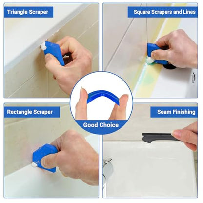 9pcs Silicone Caulking Tool 3 in 1 Stainless Steel Head Scraper Caulk Remover Sealant for Kitchen Bathroom Window - color: 9pcs 3-in-1 scraper