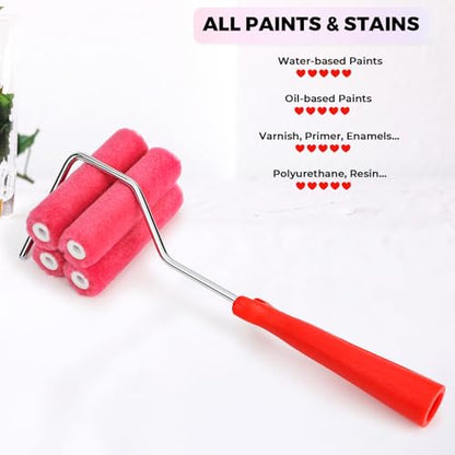 4 Inch Mohair Paint Roller Covers with Frame Kit, 1/4" Nap, 5 Pack - color: 5pcs