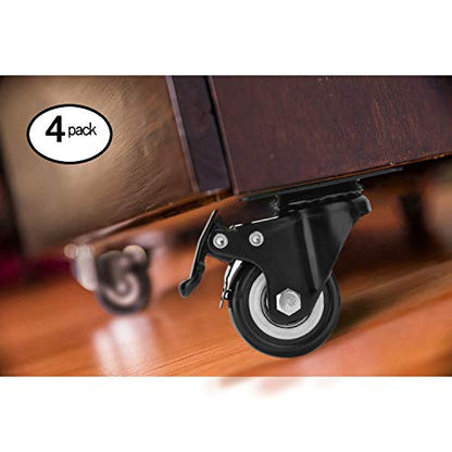 2" Caster Wheels Set of 4, Heavy Duty Casters with Brake - size: 2 inch