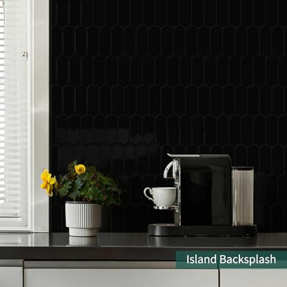 10-Sheet Upgraded Thicker Peel and Stick Kitchen Backsplash Tiles - color: Black