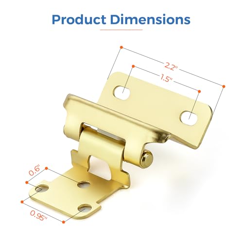 Gold Self-Close Cabinet Hinges, Semi Wrap 1/2 Inch Overlay,20 Pack 10 Pairs - size: Semi Wrap 1/2 inch Overlay