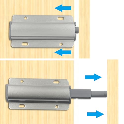 2 Pack Push Open Latch - Aluminum Touch Latch for Cabinet Doors, Drawers & Wardrobesm, No-Knob Hidden Hardware with Strong & Adhesive/Screw Installation (Silver)