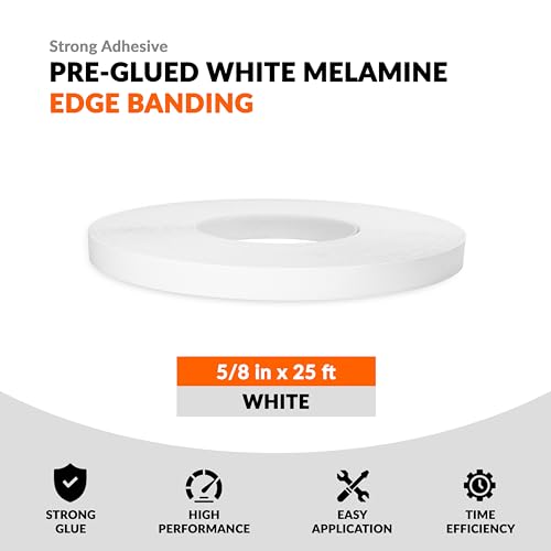 White Edge Banding 5/8 inch x 25 ft Melamine Iron On Adhesive Edging Cabinet Repair Laminate Shelf Board Countertop Furniture Strip Wood Veneer Tape Trim Peel Stick Cabinet Molding Vinyl PVC Iron - color: White, size: 5/8 in x 25 ft