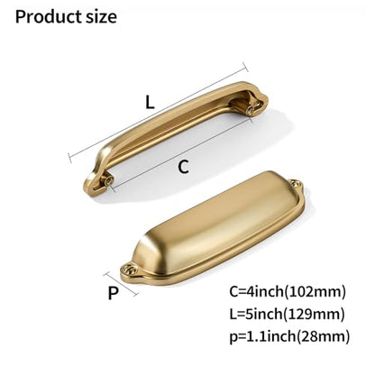 khtumeware 10 Pack Brushed Brass Cup Pulls 4 Inch Center to Center - Cabinet & Drawer Handles for Kitchen Hardware - color: Brushed Brass, size: 4"(102mm) Hole Center
