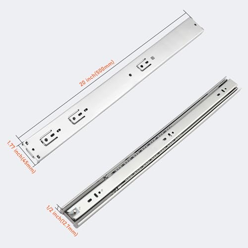 Probrico 1 Pair 20 Inch Rear/Side Mount Drawer Slides with Rear Mounting Brackets, Heavy Duty Ball Bearing Soft Close Drawer Glides, 3 Folds Full Extension Dresser Drawer Runners - size: 20 Inch
