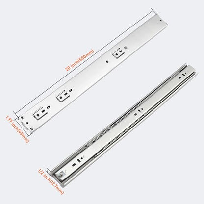 Probrico 1 Pair 20 Inch Rear/Side Mount Drawer Slides with Rear Mounting Brackets, Heavy Duty Ball Bearing Soft Close Drawer Glides, 3 Folds Full Extension Dresser Drawer Runners - size: 20 Inch