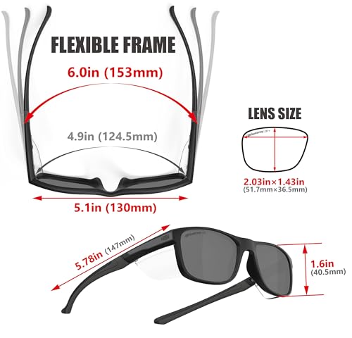HTS HUNTERSKY TR90NZZ Safety Glasses with Side Shield Small Size Women Men ANSI Z87 Anti Fog Scratch Resistant Lab Pickleball - color: Black/Gray