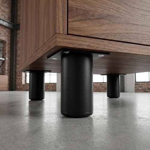 4 Pack 2 Inch Round Adjustable Aluminum Alloy Furniture Legs, Heavy Duty Cabinet Sofa Table Legs, Replacement Feet with Screws & Non-Slip Base, Black - color: Black