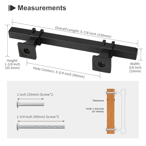 25 Pack 3-3/4 Inch Black Cabinet Handles Matte Black Cabinet Pulls - color: Black, size: 3-3/4 inch (96mm) Hole Center Pull
