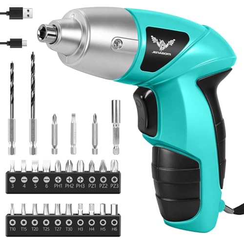 JENABOM 3.6V Cordless Electric Screwdriver with 26pcs Driver Bit Set - color: Green