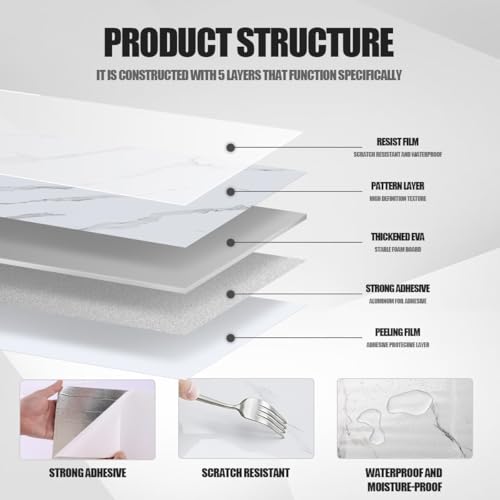 Chejiaye 22pcs Marble Peel and Stick Backsplash Waterproof Washroom Wall Panels, Peel and Stick Tile, PVC Foam Wall Panels for Kitchen,Bathroom,Living Room,White and Grey(Not Real Tile,11.8" x 11.8") - color: White and Grey, size: 11.8" x 11.8" x 22Pack