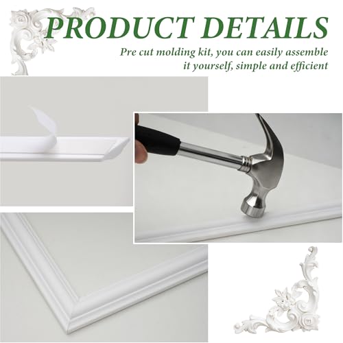 3 Set Peel and Stick Wall Molding Kit (12 Frames & 4 Corner Flowers)