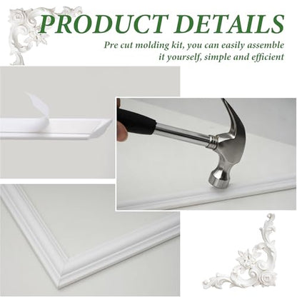 3 Set Peel and Stick Wall Molding Kit (12 Frames & 4 Corner Flowers)