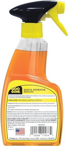Goo Gone Adhesive Remover Spray Gel 12 Oz with Scraper, Surface Safe - size: 12 Fl Oz (Pack of 1)