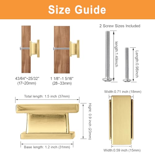 VEHCIL 20 Pack Square Brushed Gold Cabinet Knobs,Single Hole Gold Knobs for Cabinets and Drawers Cupboard Closet Bathroom Dresser Hardware,Solid Zinc Alloy - color: Brushed Gold, size: 1.5 Inch Knob