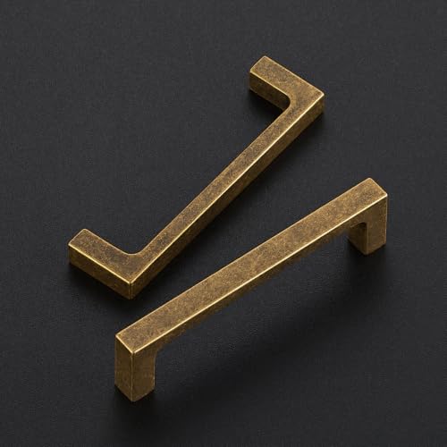Ravinte Antique Brass Cabinet Handles Solid Square Pulls 3-3/4 Inch 10 Pack - size: 3-3/4 Inch Hole Center