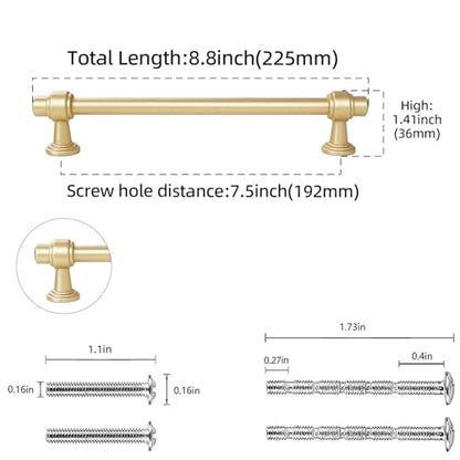 10 Pack Brushed Gold Cabinet Pulls 7-1/2 Inch(192mm) Hole Center Drawer Pulls Cabinet Hardware Kitchen Cabinet Handles for Bathroom Dresser Pulls - color: Brushed Gold, size: 7.5" Hole Center（192mm）