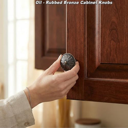 DWYL & LWYD 16 Pack Oil Rubbed Bronze Kitchen Cabinet Knobs,Solid Zinc Alloy Single Knob,1-2/5”Round Bronze Knobs for Cabinets and Drawers, Antique Bronze Drawer Pulls Dresser Drawer Knobs - color: Oil Rubbed Bronze