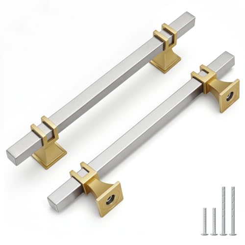 Goldenwarm Brushed Nickel and Gold Cabinet Pulls 5" Nickel and Brass Pulls - color: Brushed Nickel & Matte Gold, size: 5 Inch Hole Centers